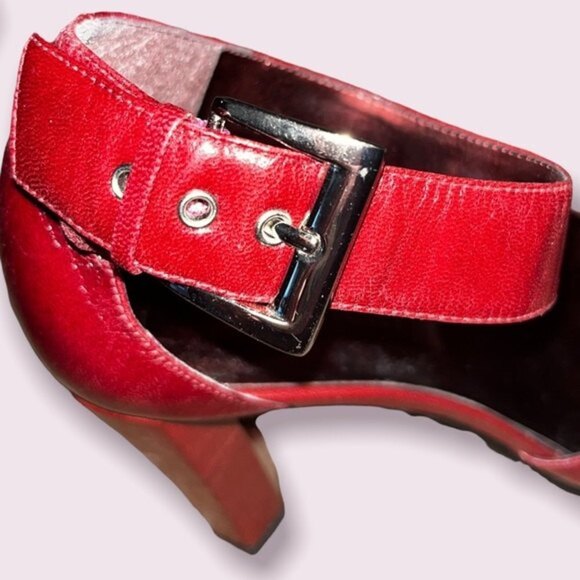 Vintage Nine West Square Toe Heels Red Y2K Ankle Strap Womens Size 9.5 - Picture 7 of 9
